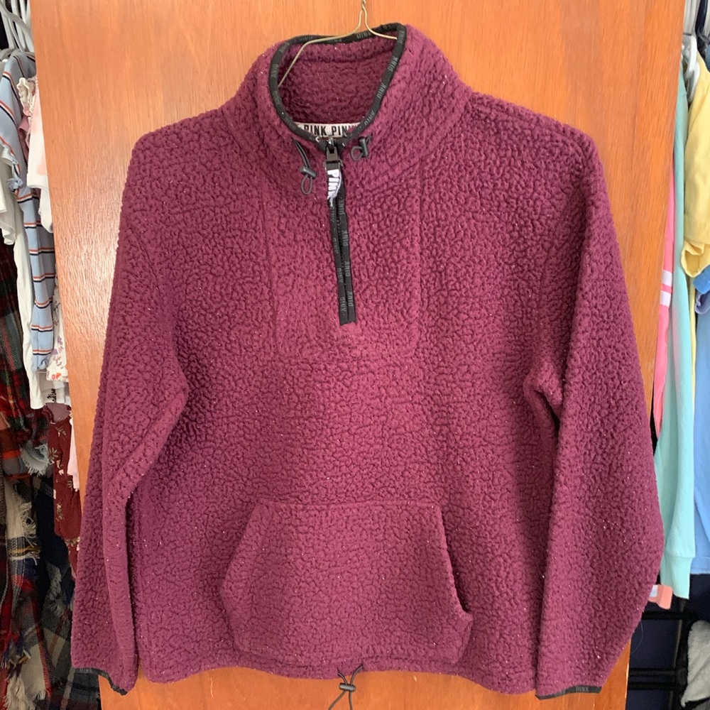 VS (Pink) Burgundy Sherpa zip up sweatshirt